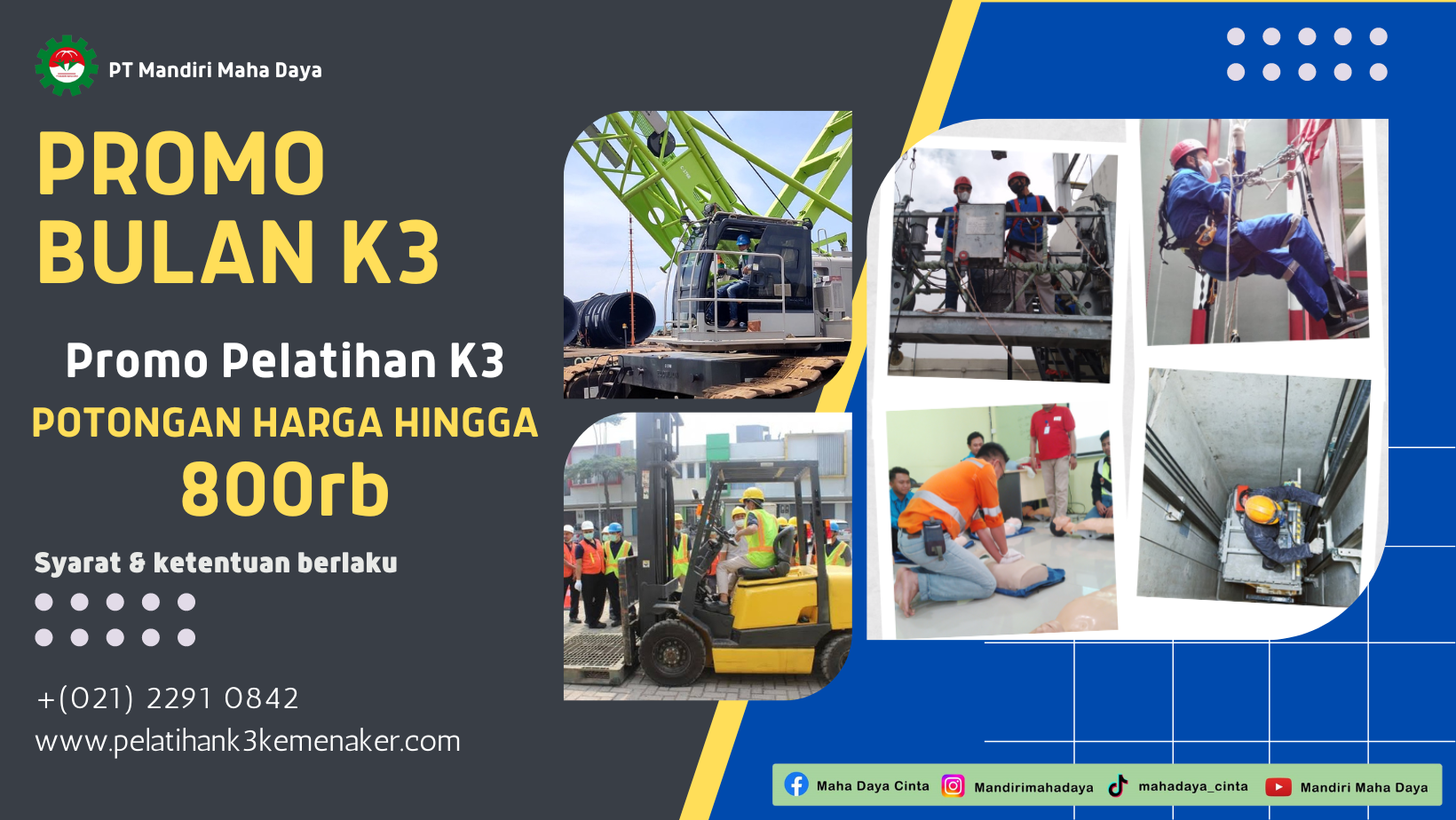 pelatihan k3 kemnaker, pelatihan tkbt, Pelatihan TKPK 1, pelatihan p3k, Pelatihan Sertifikasi Operator Crane, pelatihan k3 elevator, Pelatihan P3K, Pelatihan Operator gondola, Biaya Pelatihan WAH