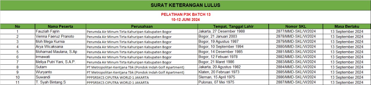 surat eterangan lulus p3k batch 13