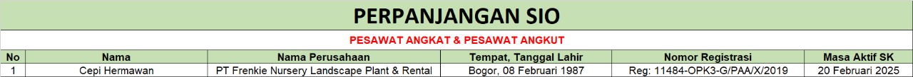 perpanjangan sio pesawat angkat angkut November 2024