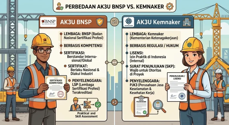 Perbedaan AK3U BNSP dan Kemnaker: Mana yang Tepat untuk Karier K3 Anda? 1 Perbedaan AK3U BNSP dan Kemnaker