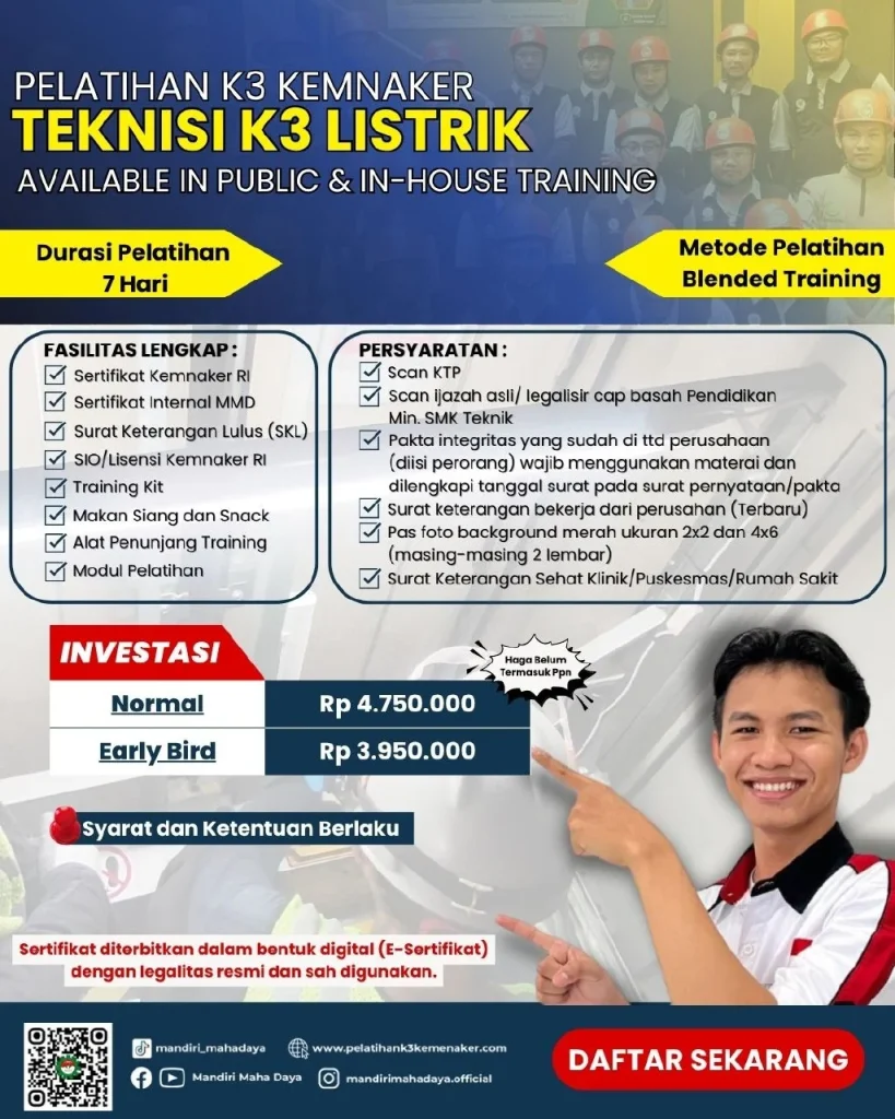 Pelatihan K3 Teknisi Listrik Sertifikasi Kemnaker 1