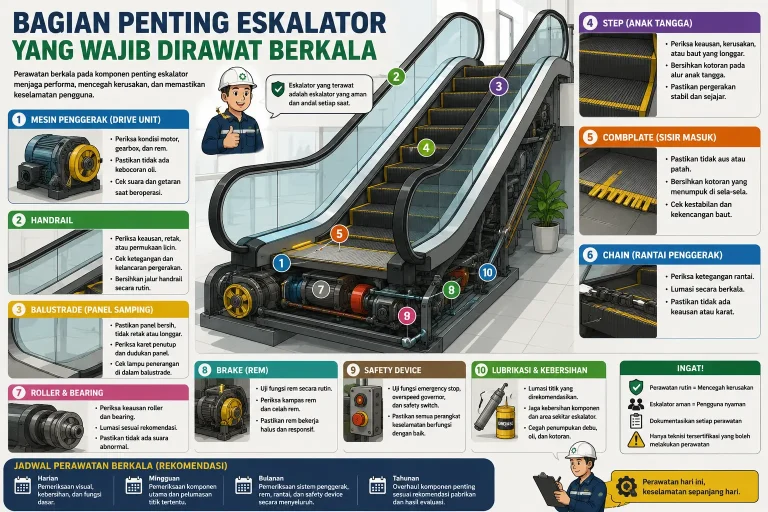 Bagian Penting Eskalator yang Wajib Dirawat Berkala 11 Bagian Penting Eskalator