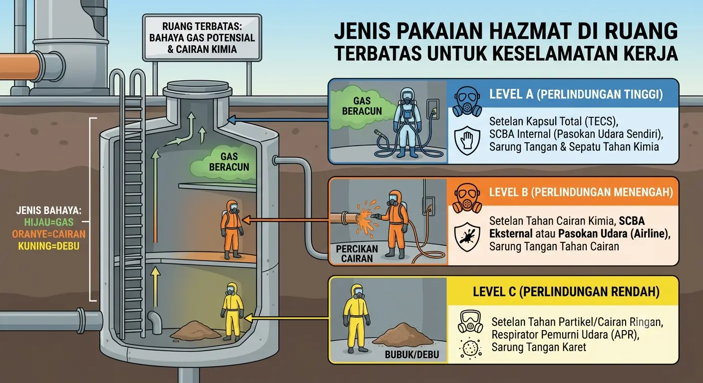 Jenis Pakaian Hazmat di Ruang Terbatas untuk Keselamatan Kerja 1 Ruang Terbatas